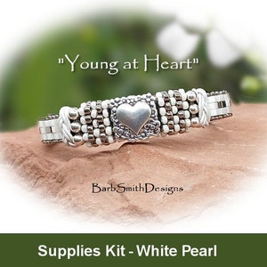 Supplies Kit (Tutorial Sold Separately)-"Young at Heart" Bracelet Kit-Flat Leather-Half Tila Beads-Magnetic Clasp-"White Pearl (PRL)