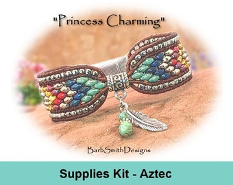 Supplies Kit (Tutorial Sold Separately)-"Princess Charming" Bracelet Kit-Leather, Charm and Clasp Choices-Aztec (AZT)