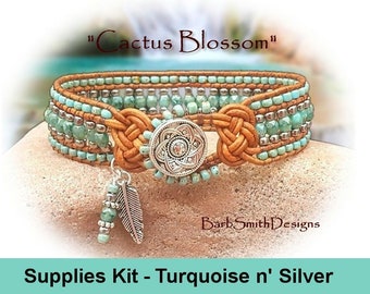 Supplies Kit (Tutorial Sold Separately)-"Cactus Blossom" Bracelet Kit in Turquoise n' Silver (TAS)