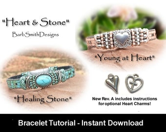 Bracelet Tutorial Rev. A-"Heart & Stone"-2 in 1-Includes "Young at Heart"-"Healing Stone"-Half Tila Beads-Flat Leather-Instant PDF Download