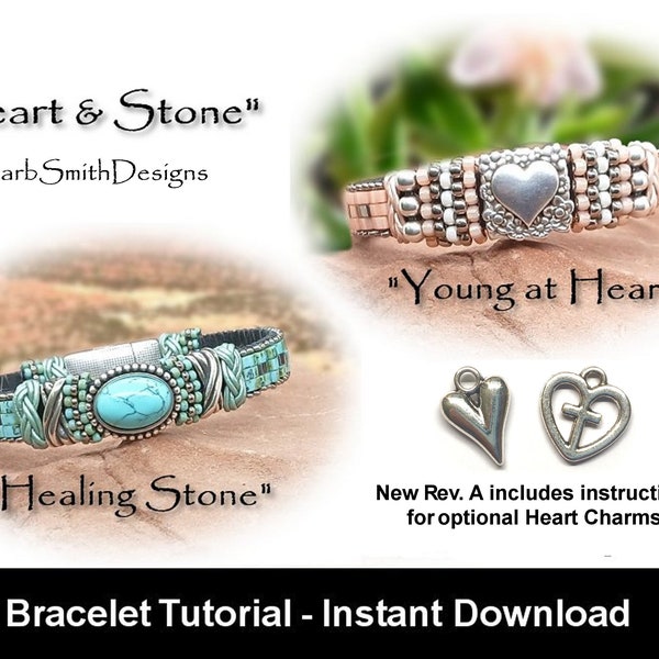 Bracelet Tutorial Rev. A-"Heart & Stone"-2 in 1-Includes "Young at Heart"-"Healing Stone"-Half Tila Beads-Flat Leather-Instant PDF Download
