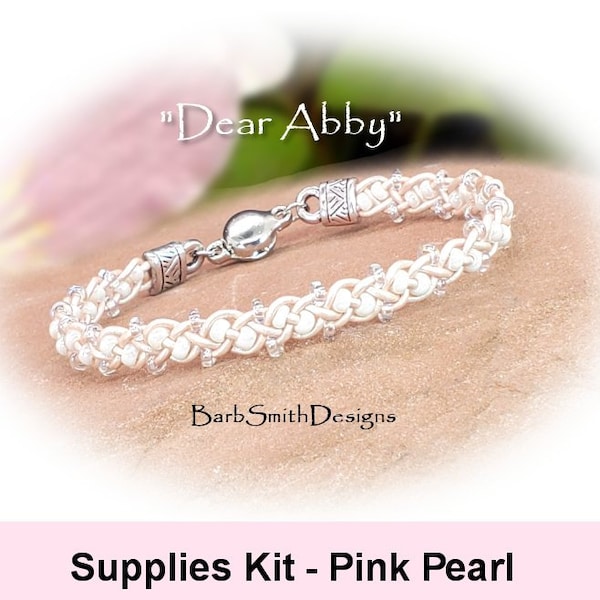 Supplies Kit (Tutorial Sold Separately)-"Dear Abby" Bracelet Kit-Ivory on .5mm Metallic Leather in Pink Pearl (PKP)