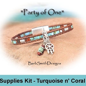 Materialkit (handledning säljs separat) - Armbandskit "Party of One" - Charm Slider med Charm Choice - Picasso Turquoise n' Red (PTC)