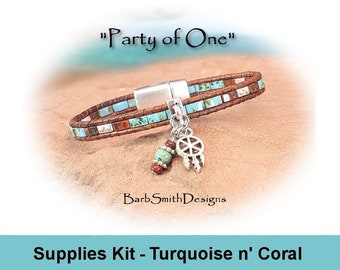 Supplies Kit (Tutorial Sold Separately)-"Party of One" Bracelet Kit-Charm Slider with Charm Choice-Picasso Turquoise n' Red (PTC)