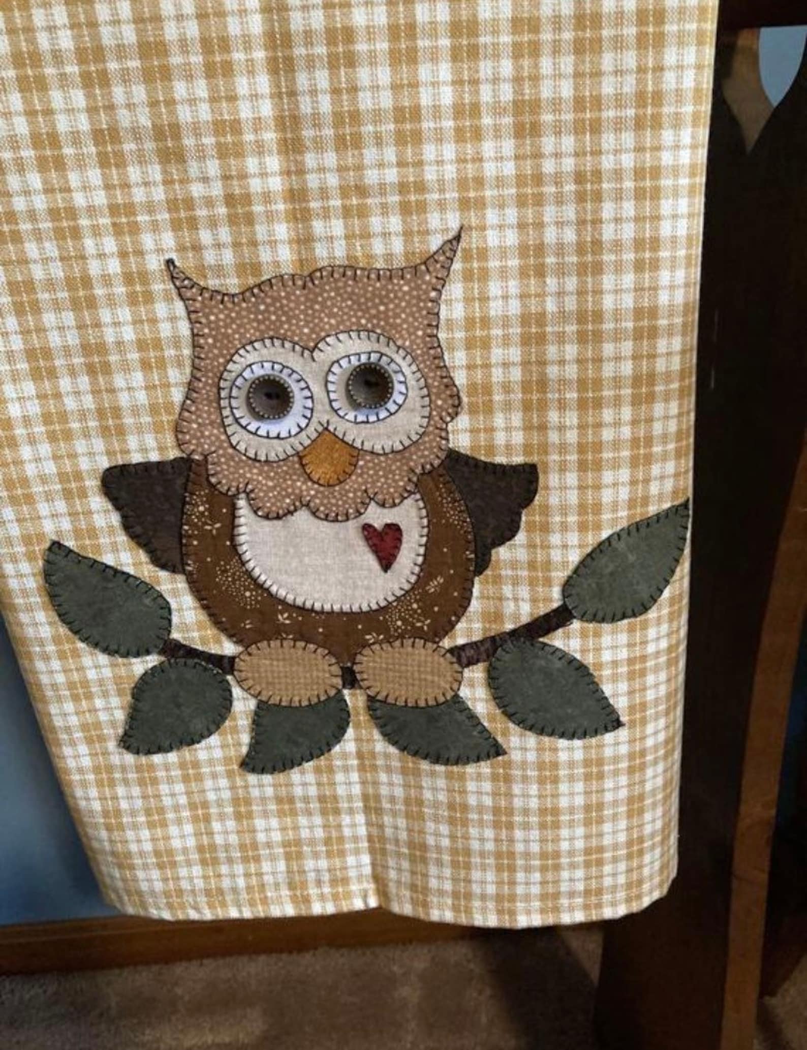 Owl Decorative Kitchen Dish Towel Handmade Appliqué Etsy