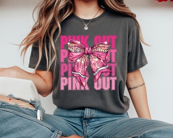 Pink out, cancer awareness, coquette bow, football, glittery look, wear pink, october, tackle,  Digital Download, PNG