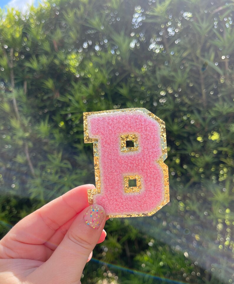 Pink Iron on Letter Patches Pink Letter With Gold Trim Etsy