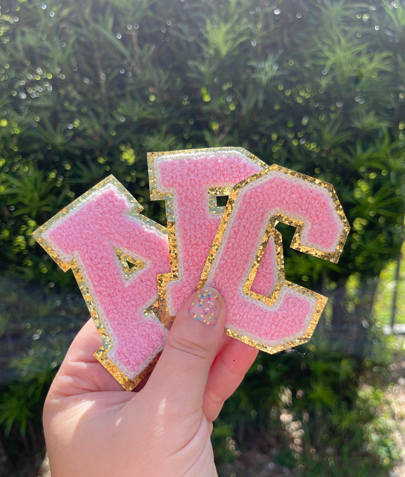 Pink Iron on Letter Patches Pink Letter With Gold Trim Etsy