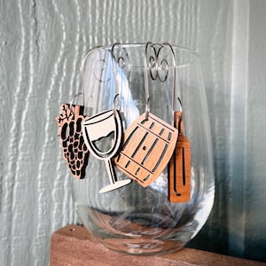 Wood Wine Glass Barrel Shaped Charms Stemmed Stemless