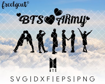 BTS Poses Army Love SVG Cut File Template voor Cricut, Silhouet, Snijmachines, kpop bts silhouet SVG, bts liefde leger clipart