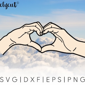 Modelo de arquivo de corte SVG de coração com mãos para cricut, silhueta, máquinas de corte, clipart de mãos em formato de coração, gesto de amor de amizade SVG