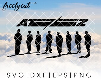 影付きの立っている Ateez SVG カット ファイル テンプレート (Cricut、シルエット、カッティング マシン用)、ateez svg、kpop シルエット svg、ateez クリップアート