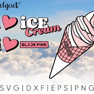 BLACKPINK Ice Cream Cone SVG Schnittdatei Vorlage für Cricut, Silhouette, Schneidemaschinen, Blackpink Clipart, Kpop soft Icecream cone svg