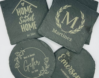 Personalized Coasters, custom engraved Wedding gift, Drink Coaster for house warming gift, Personalize your own coasters
