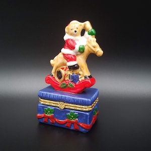 Vintage Ceramic Trinket Jewelry Box, Porcelain engagement ring box, Bisque trinket jar, Santa Bear small Ring Box