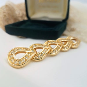 Vintage Swarovski Signed Link Chain Bar Pin, Swan Logo Brooch, Gold Tone 90s Women&#39;s Jewelry With Clear Rhinestones, Lapel pin