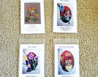 Applique pattern by Reva Roark Stewart ~ Miss Pansy, Miss Bluebell, Miss Black-Eyed Susan, Miss Crocus, Quilt DIY project
