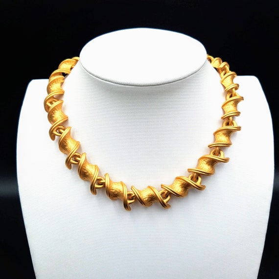 Anne Klein gold choker, Vintage link collar neckl… - image 2