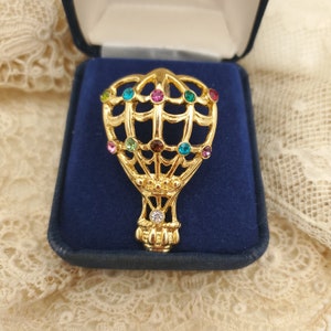Heißluftballon Anstecknadel, Vintage Gold Ton Figuraler Schmuck