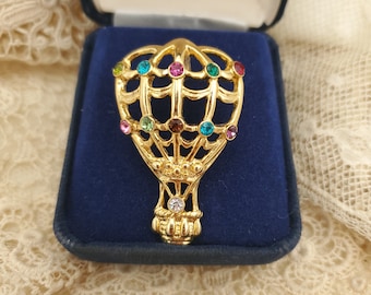 Hot Air Balloon Lapel Pin, Vintage Gold Tone Figural Jewelry