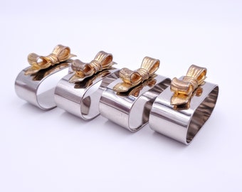 Set of 4 Silver Plated Metal Napkin Rings, Audrey Vintage Holiday Napkin Ring Holder