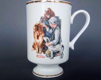 Norman Rockwell Porcelain Mug, Making Friends, Vintage 1980s, The Danbury Mint
