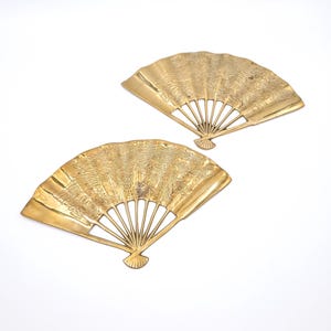 Paar Vintage-Handfächer aus massivem Messing im orientalischen Stil Phoenix Dragon-Wanddekor