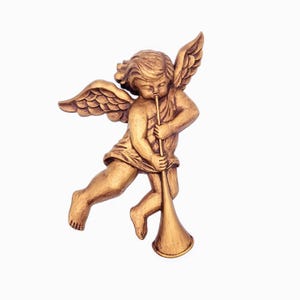Vintage Gold Cherub Angel Wall Hanging Homco Syroco Home MCM Decor 1960s 13&quot;