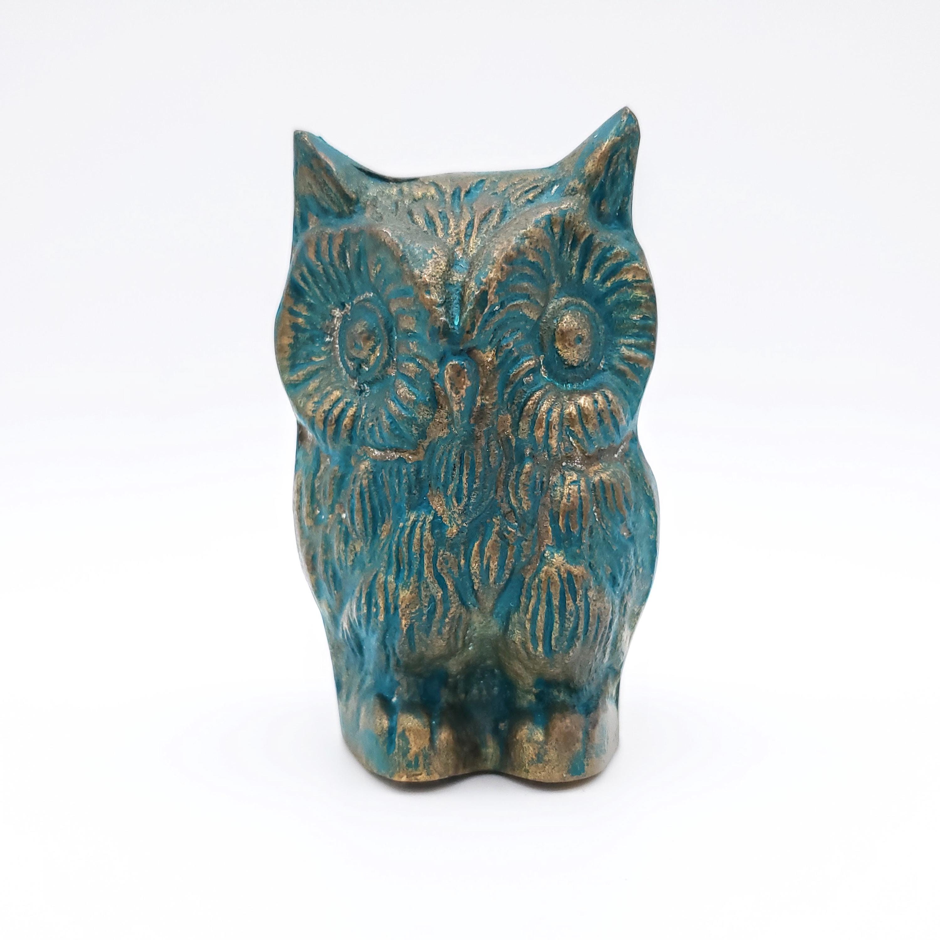Solid Brass Owl Paperweight Sculpture, Vintage Collectible Owl Figurine, Mentor Gift