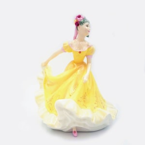 Vintage ROYAL DOULTON Pretty Ladies Ninette Porcelain Collectible Figurine, Dancing girl figurine in yellow dress girl sculpture gift decor