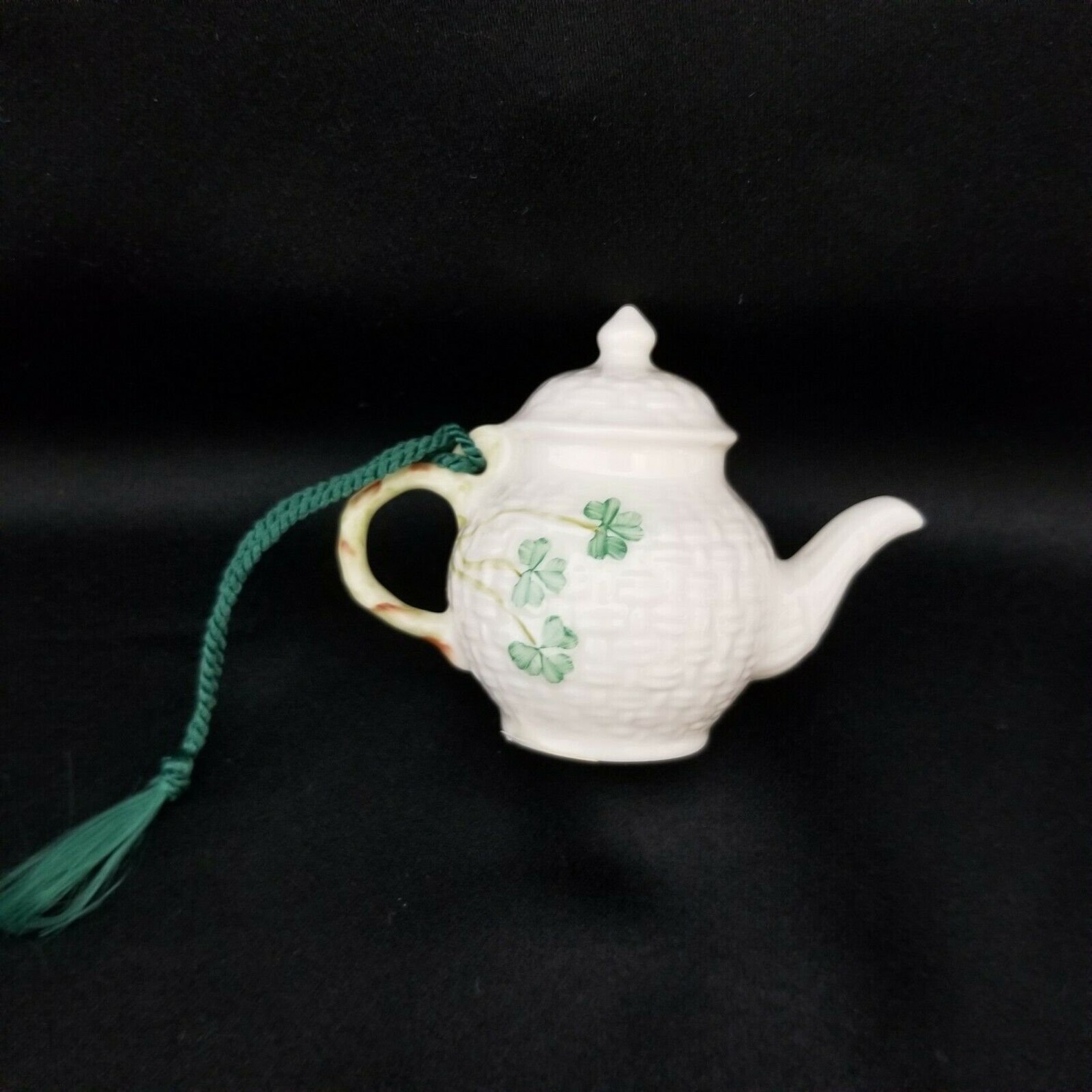New Vntg Belleek Ireland Miniature Teapot Ornament w Clovers Etsy