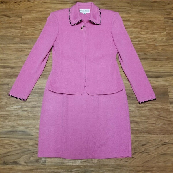 New St John Collection Pink Knit Suit Sz 2 Jacket Sz 8 Skirt Mom Gift