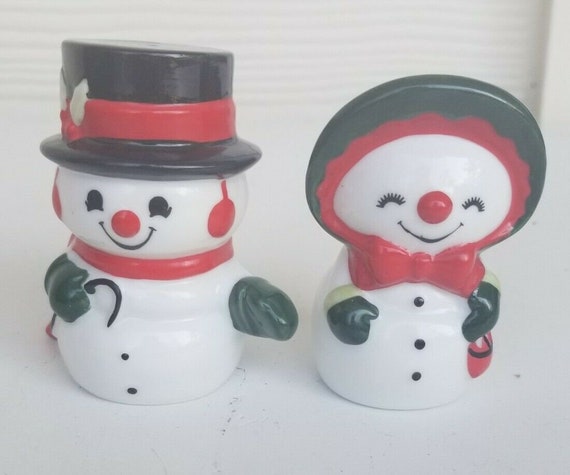 Vintage Christmas Ceramic Salt and Pepper Shakers Snowman And | Etsy