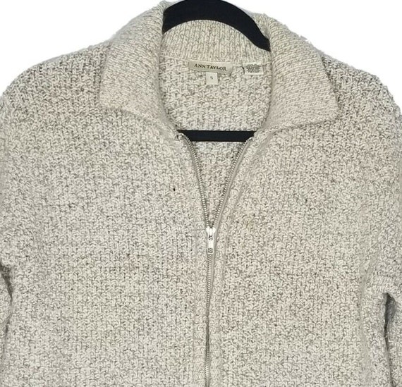 Vintage Ann Taylor Wool Sweater Sz S Tan Oatmeal Heather Zipper