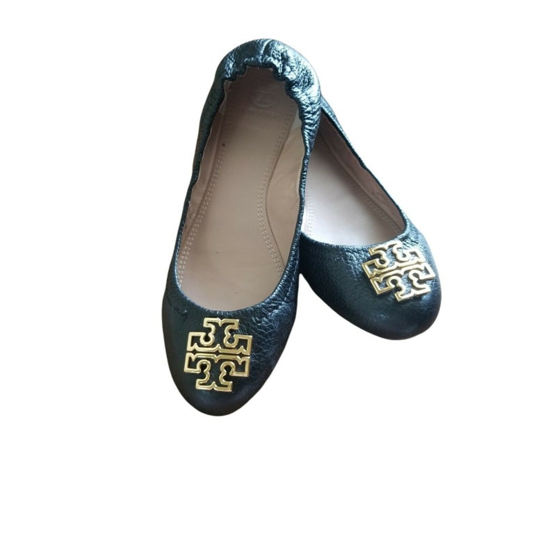 Tory Burch Melinda Ballet Flat Black Tumbled Leather Sz  - Etsy Ireland