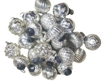 Lot of 24 Kugel Style Christmas Ornaments Silver Glass 2 Inch