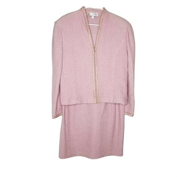 Pink Knit Jacket Skirt Suit Size 