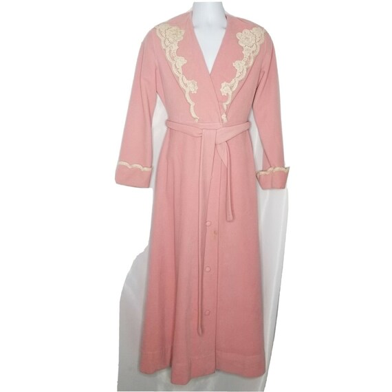 Vintage Vanity Fair Long Velour Robe Size 14 Rose… - image 2