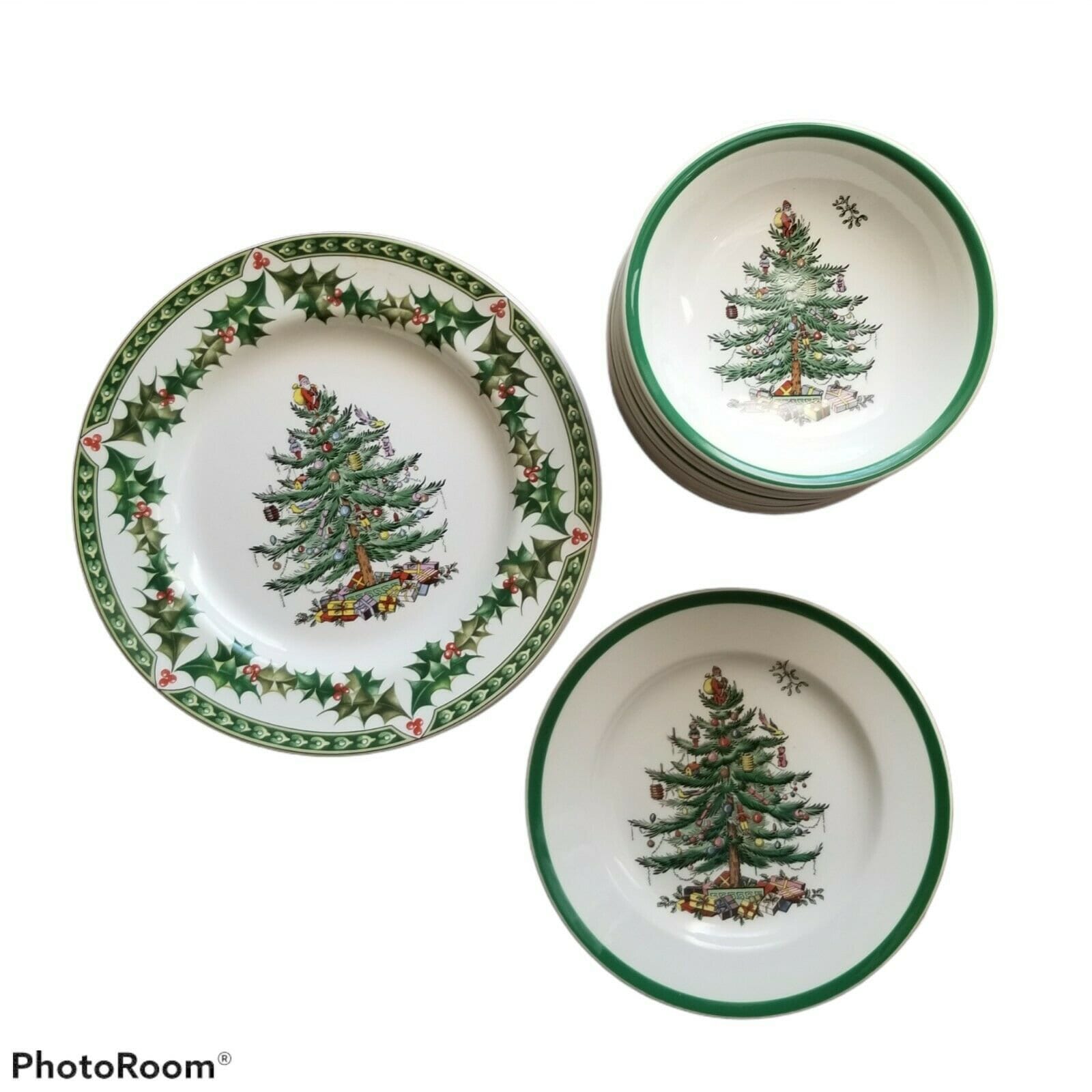 Vintage Set of 2 Spode Christmas Tree Salad Plate Green Trim Etsy