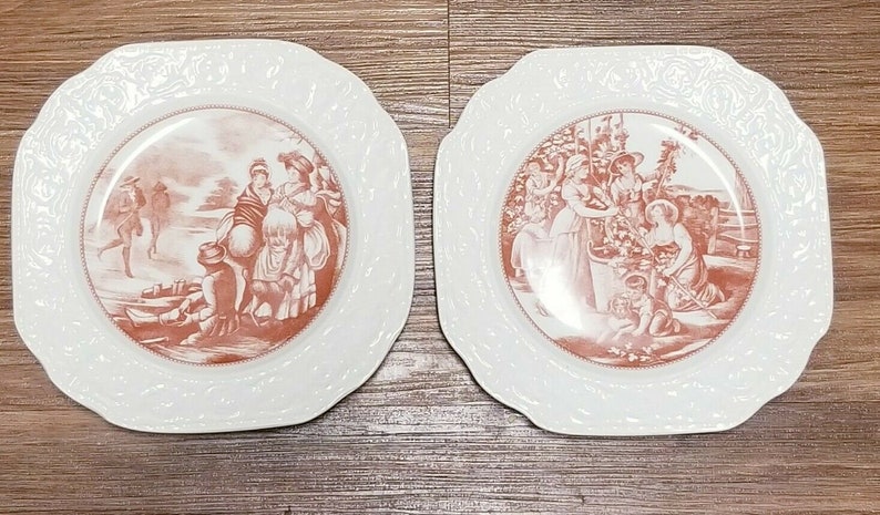 Set of 2 Mottahedeh FOUR SEASONS 8.5\u201d English England Plates