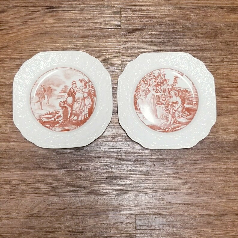 Set of 2 Mottahedeh FOUR SEASONS 8.5\u201d English England Plates