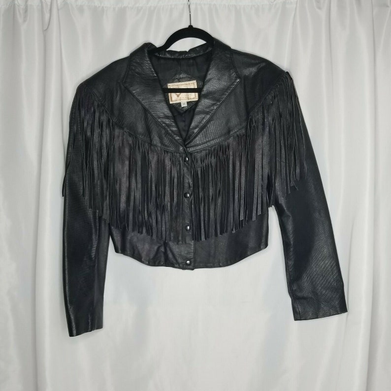 Vintage El Venado Women/'s Western Cropped Jacket wFringe SZ M Genuine Leather