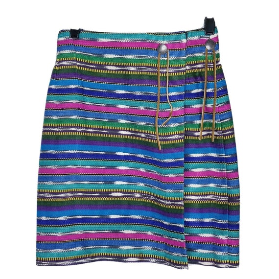 80s Vintage Tribal Blanket Mini Skirt Size 4 Stri… - image 1