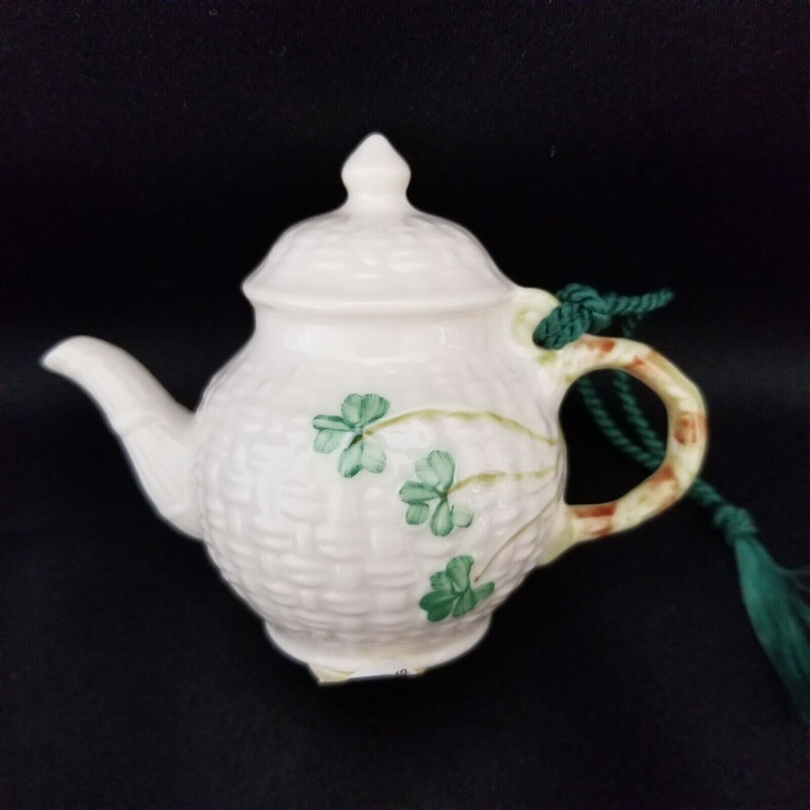 New Vntg Belleek Ireland Miniature Teapot Ornament w Clovers Etsy