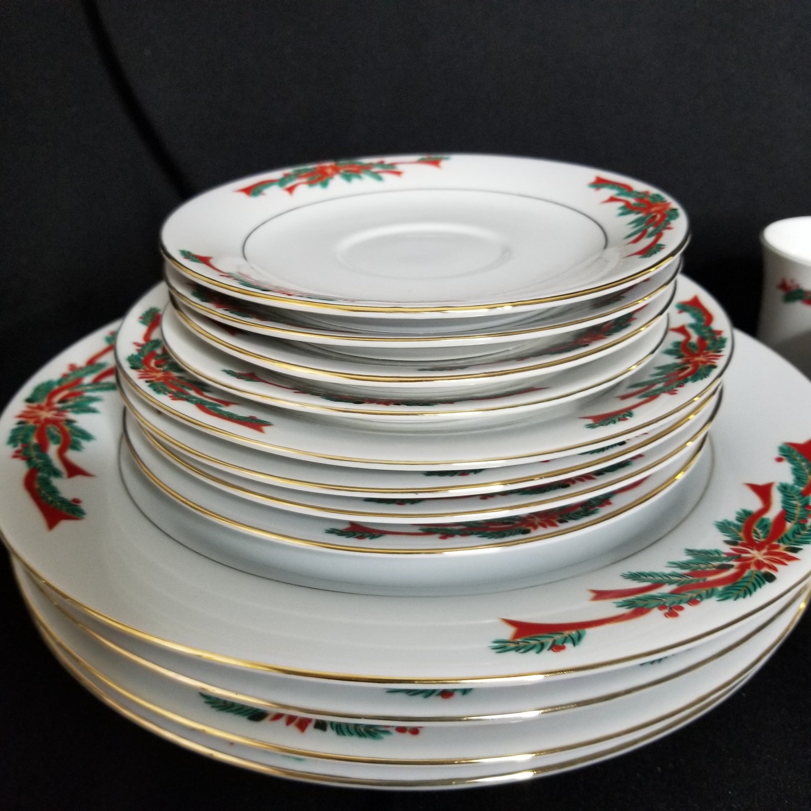 Poinsettia & Ribbons Christmas Fine China Dinnerware Set 16  Etsy