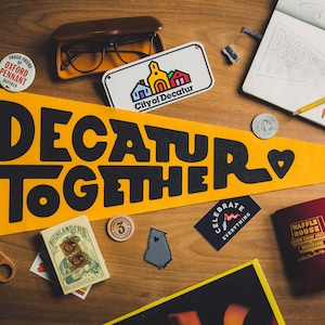 DECATUR TOGETHER - Pennant, Wool Felt, Screen Printed, wall hanging, modern art, typography