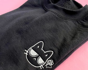 Glow in the Dark Embroidered Sweatshirts for Cat Lovers, Cute Cat Emojis, Adult Unisex, Cute Embroidered Crewneck, Unique Embroidery Gifts