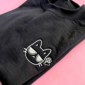 Glow in the Dark Embroidered Sweatshirts for Cat Lovers, Cute Cat Emojis, Adult Unisex, Cute Embroidered Crewneck, Unique Embroidery Gifts