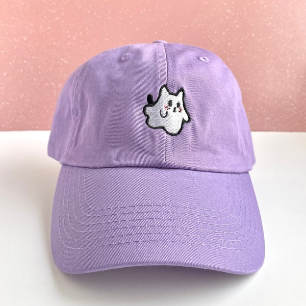 Cat Ghost Embroidered Dad Hats with Adjustable Strap Back, Adult Unisex, Soft Baseball Cap for Halloween, Cute & Spooky Embroidery Gifts