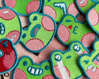 Écusson thermocollant mignon grenouille pour vêtements, sacs à dos, chapeaux, sacs, etc. Adorable accessoire vestimentaire, broderie emoji grenouille kawaii, badge à coudre